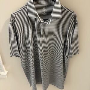 Rhoback Men's Navy and White Striped Polo Shirt